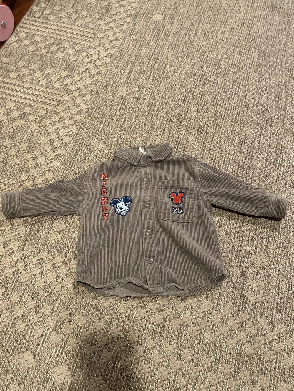 Disney Mickey Mouse Gray Corduroy Button-Up Shirt Jacket